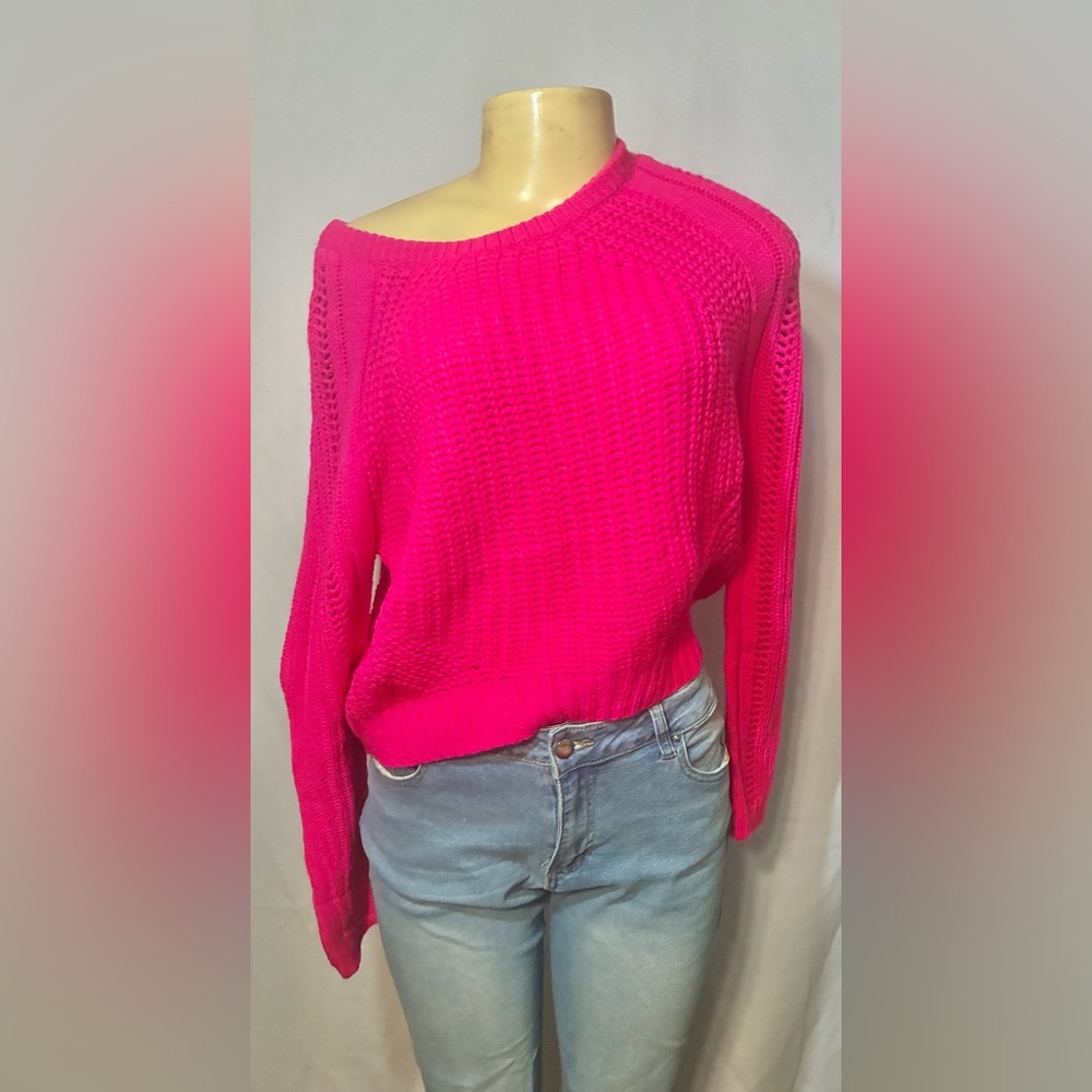 Love Off-the-Shoulder Hot Pink Sweater
